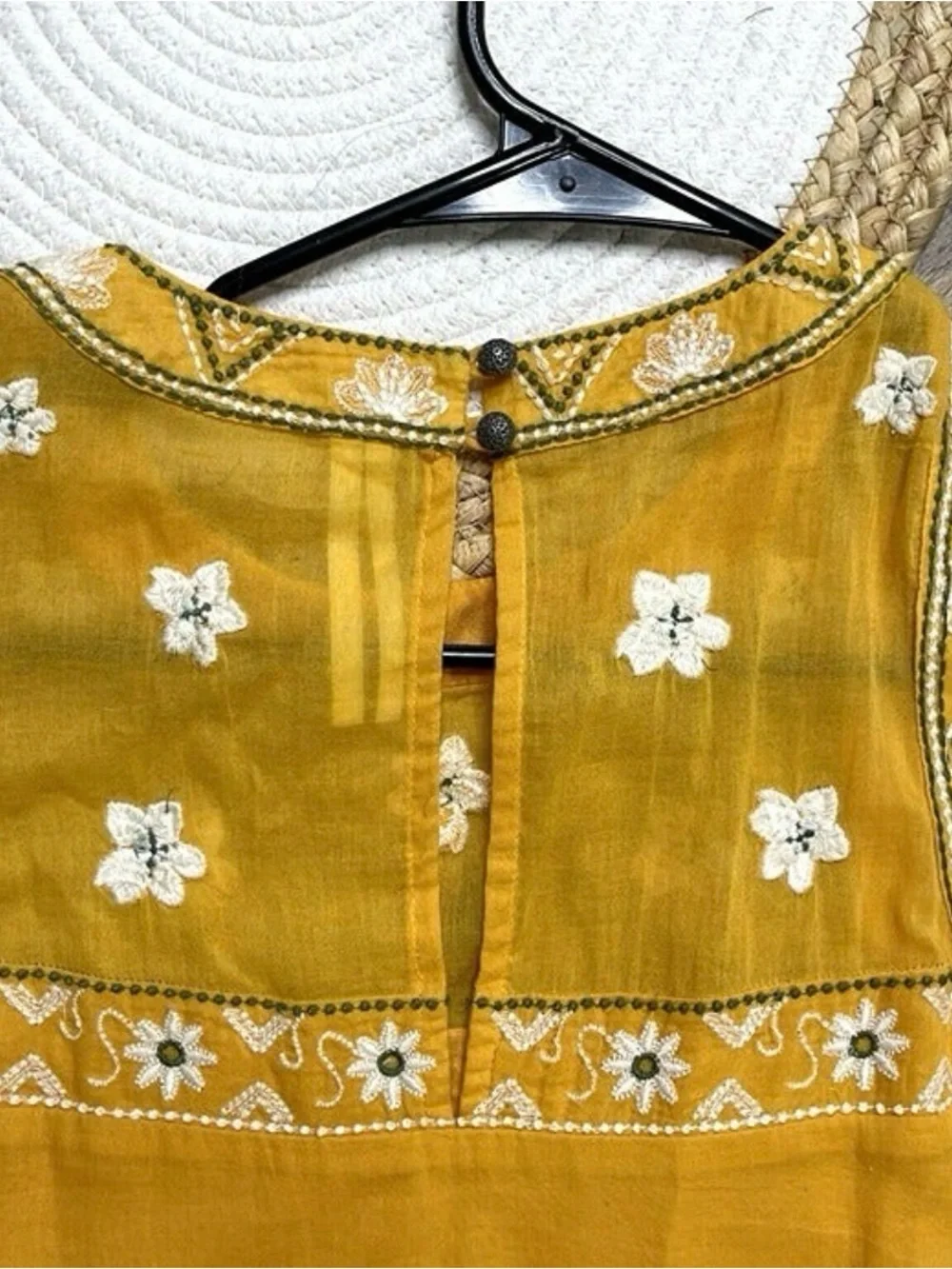 Anthropologie Shana Yellow Sleeveless Embroidered Swing Dress Womens Size 2 - Picture 6 of 10